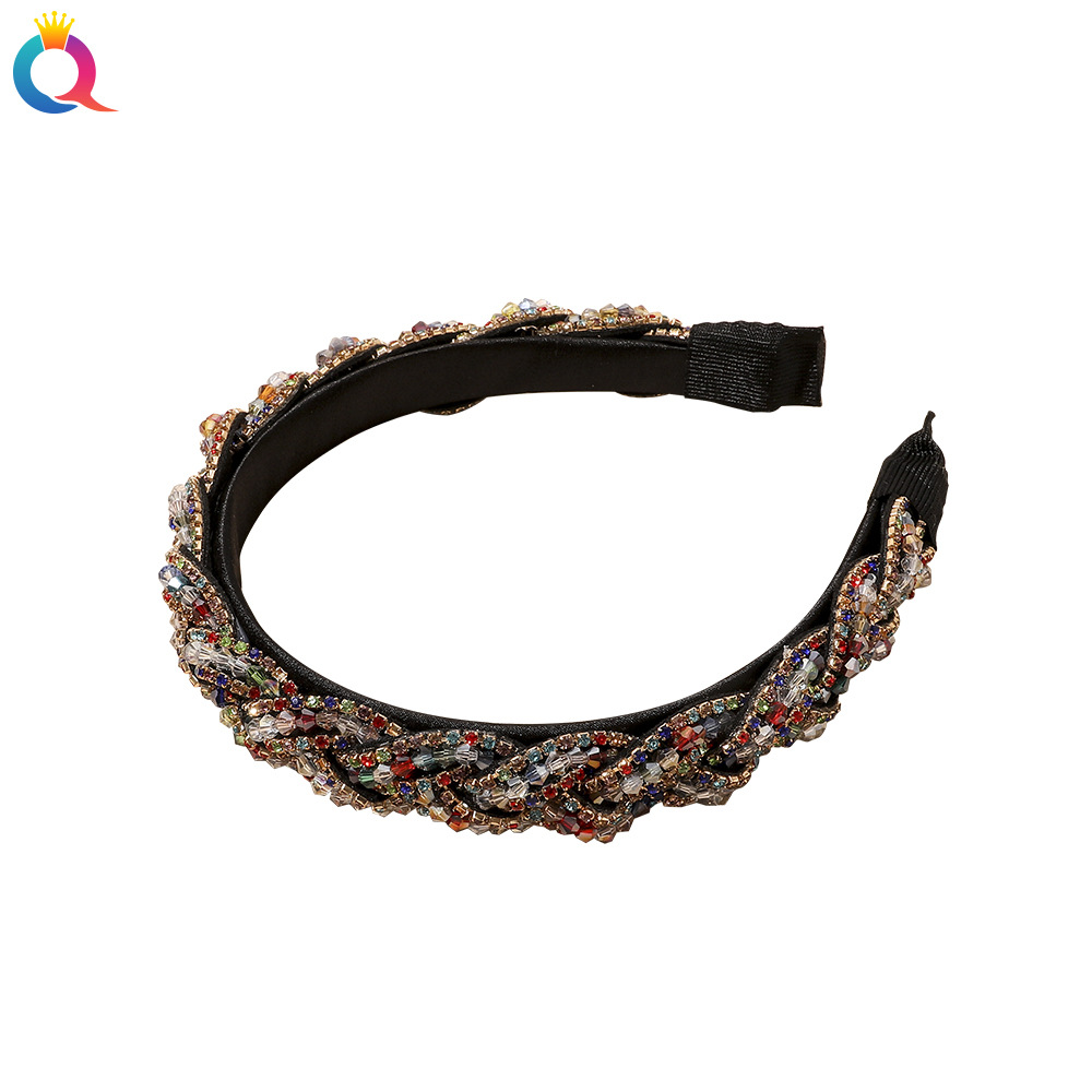 Qiyue European and American premium Baroque crystal diamond headband, fashionable and elegant, hand-woven braided headband, on sale Item Picture