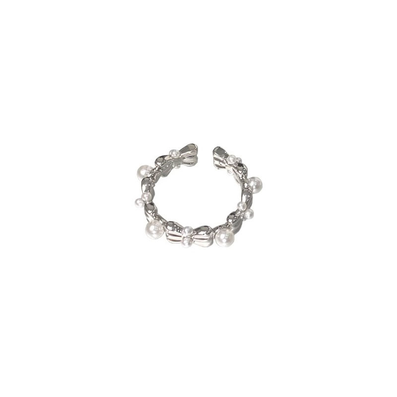 Sweet pearl bow open ring for women on Instagram, with a cold and elegant style, a high-end and unique fashion ring Item Picture