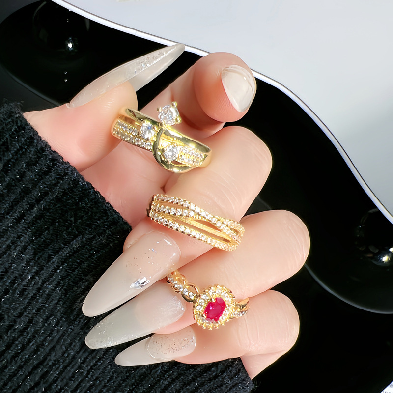 Old money, mid-style multi-layer line wound micro-inlaid open ring, women's retro lace, niche and exquisite index finger ring trend details Picture