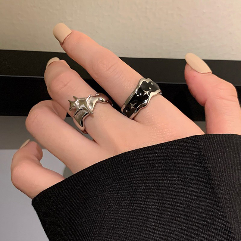 Starlight dark style neutral open ring for women, cool and trendy, adjustable couple's ins light luxury high-end personality ring full figure
