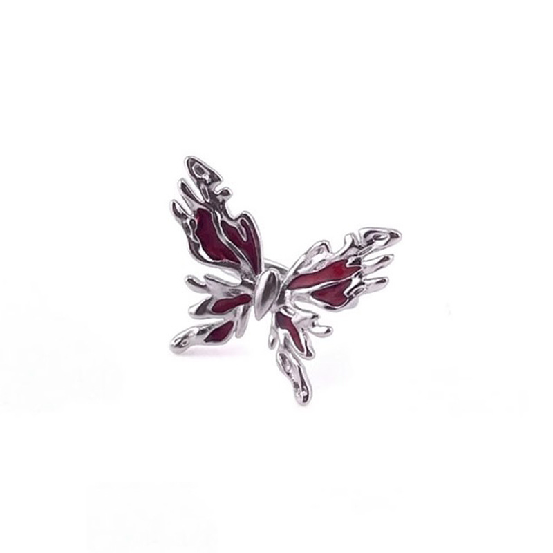 Butterfly lava texture red drip glaze open ring female cross personality cool hip-hop cold style food ring Item Picture