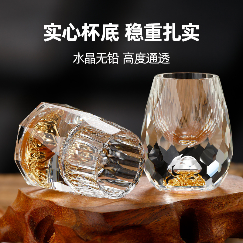 Wholesale of creative glass Jinshan Baijiu cups, mountain bottom spirits cups, light luxury diamond sets, printed gold foil mountain viewing cups with characters full figure