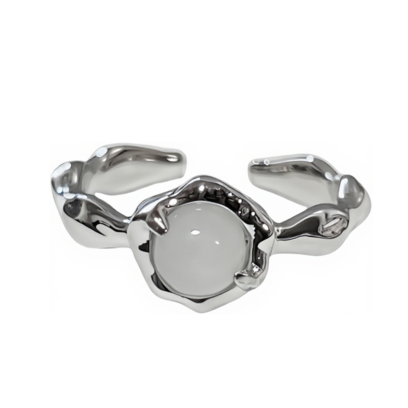 New Chinese-style simple and cold texture chalcedony cold style couple rings, unique and versatile, with a niche design sense Item Picture