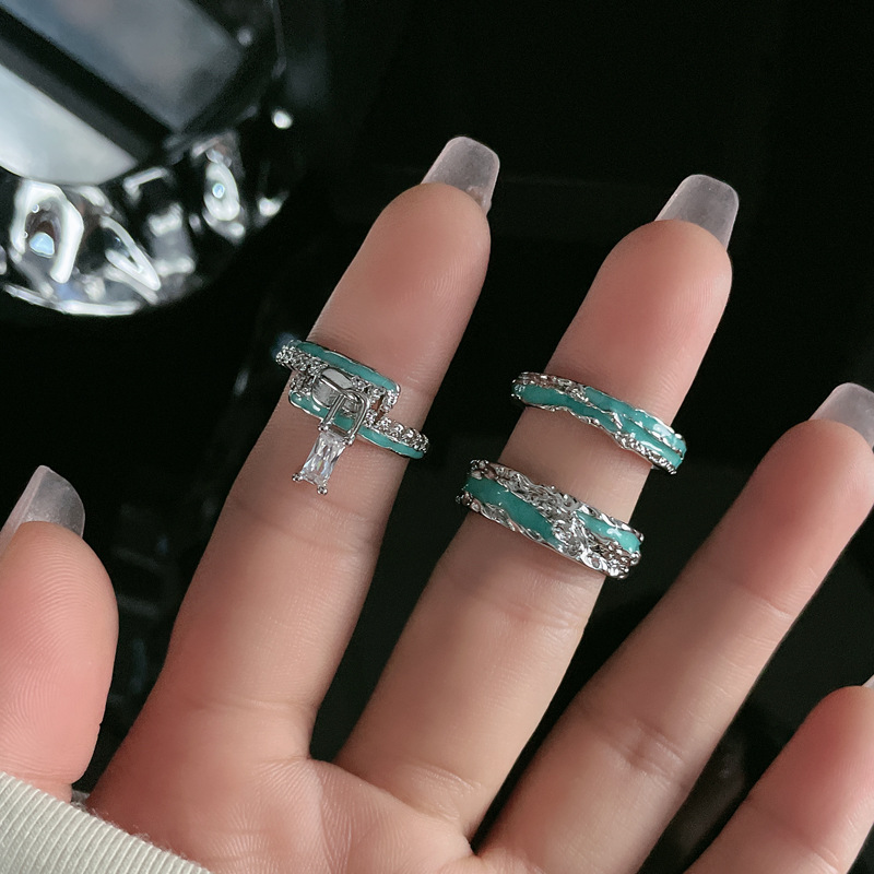 A sea blue drip glaze French texture open ring for women's ins, with a cold style, individual and fashionable, adjustable food ring, simple and elegant Specification drawing