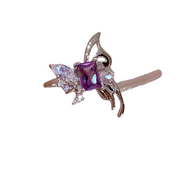 A niche design with a hollowed-out butterfly and a delicate purple zircon open ring for women on Instagram, featuring a cold and stylish personality Item Picture