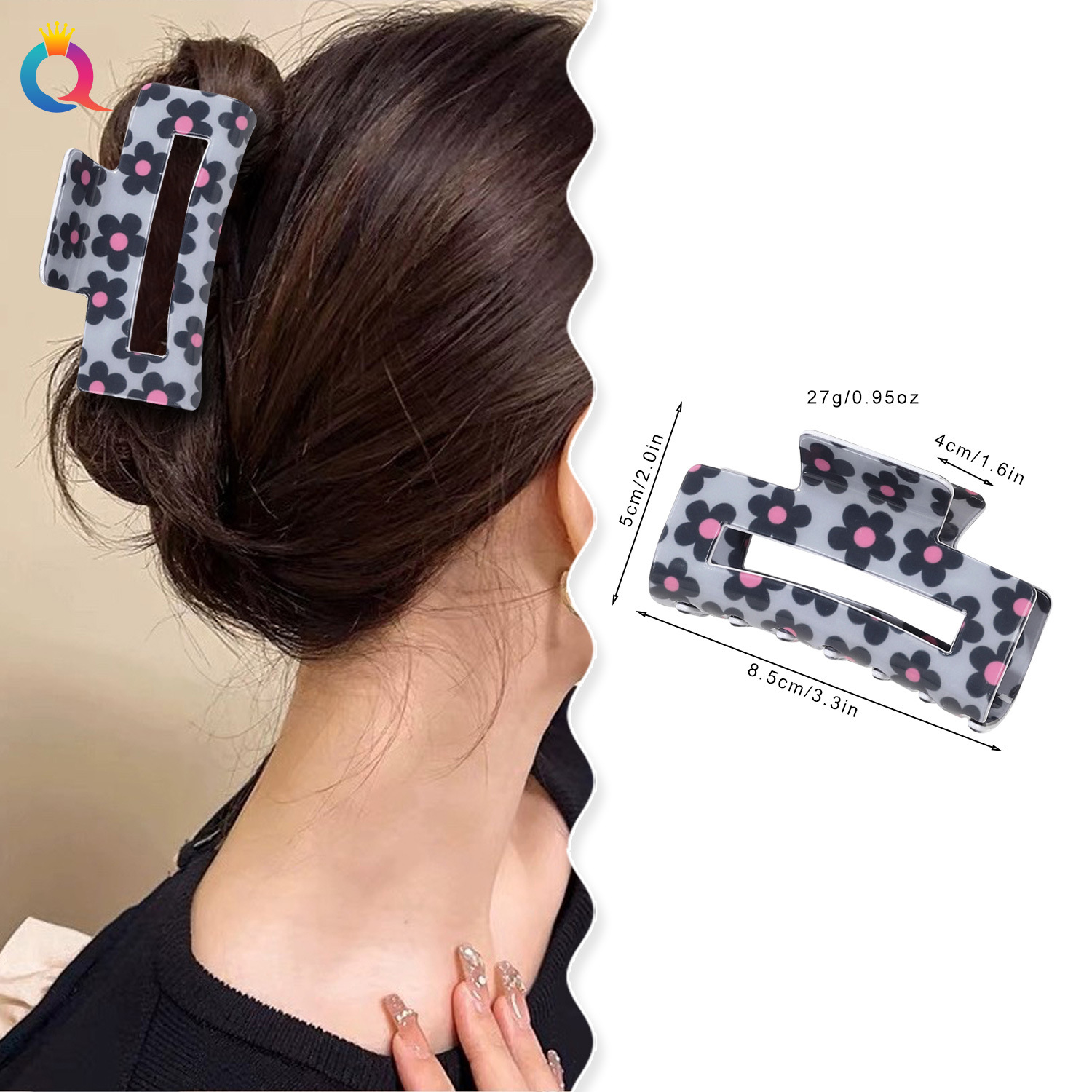 Wholesale of Qiyue Amazon PVC flower hair clips, square back of the head, high-end hairpin, shark clip hair accessories details Picture