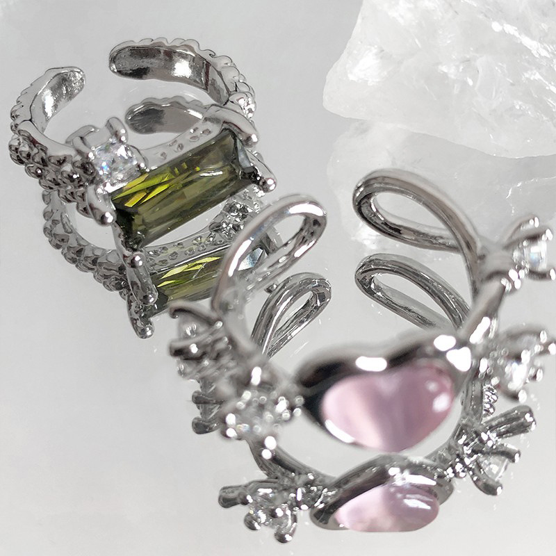 A light luxury and high-end heart-shaped opening ring, zircon, a niche sweet and cool personality, and an exquisite layered ring in a cold style on Instagram details Picture