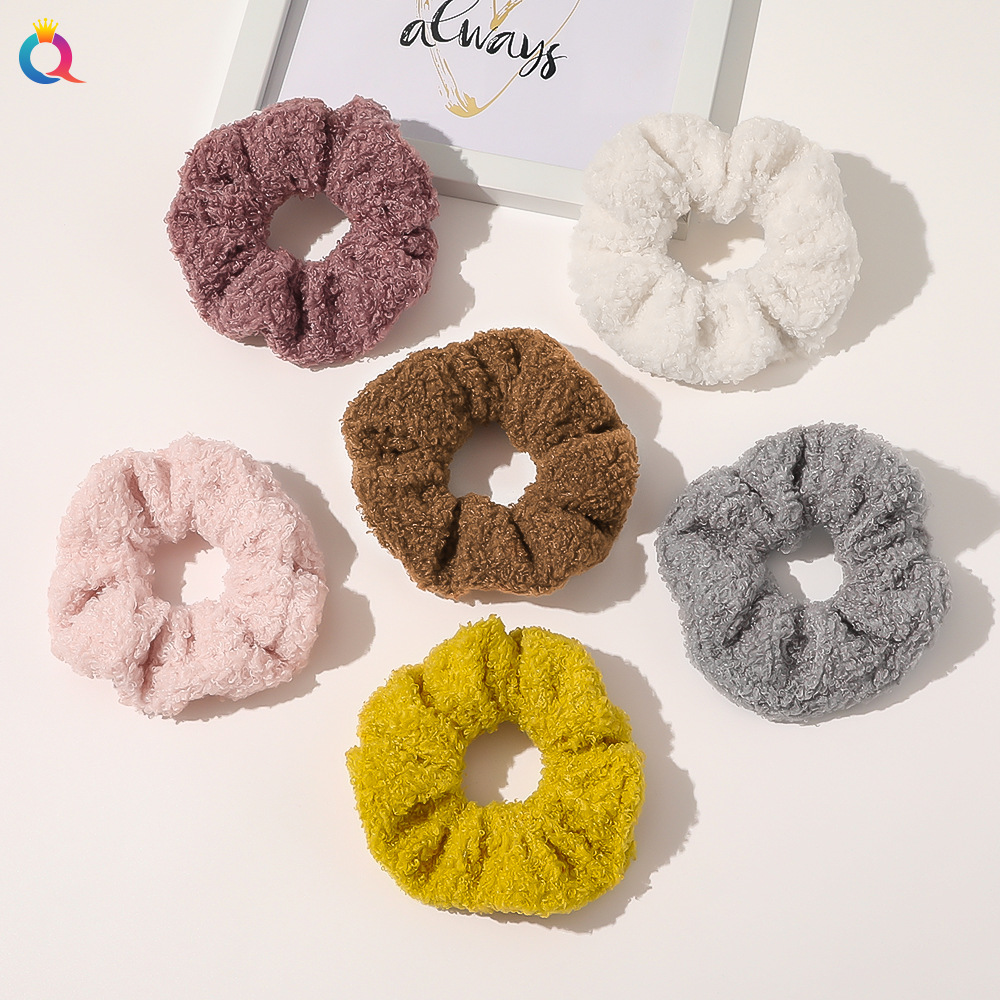 Qiyue Cross-border Autumn and Winter New sheepskin Large Intestine Ring, Teddy Fur Bun Head, Large Intestine hair ring, hair tie and hair accessory wholesale details Picture