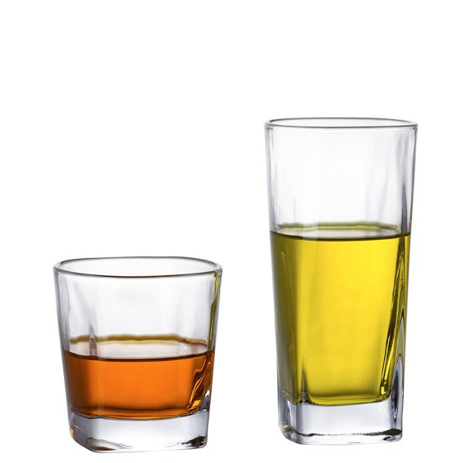 Thickened square glass cups, simple and transparent household water cups, tea cups, whisky cups, wholesale bar beer mugs details Picture