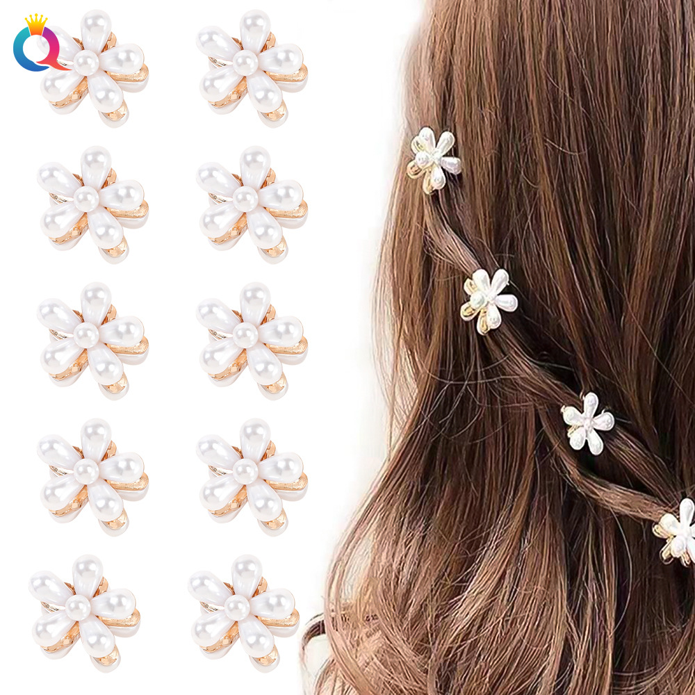 Wholesale of Qiyue's fresh and clean metal flower hair clippers, pearl hair clippers, children's bangs hair clippers and edge hair accessories details Picture