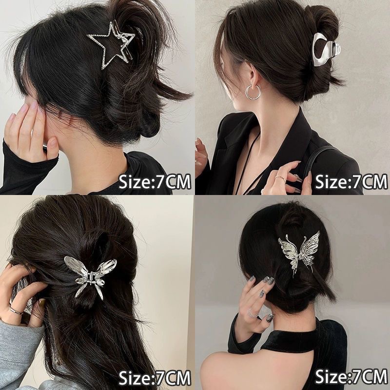 Silver metal dopamine hair clips, women's Instagram cold style grab clips, water diamond star hair clips, Korean hair accessories, bangs clips full figure