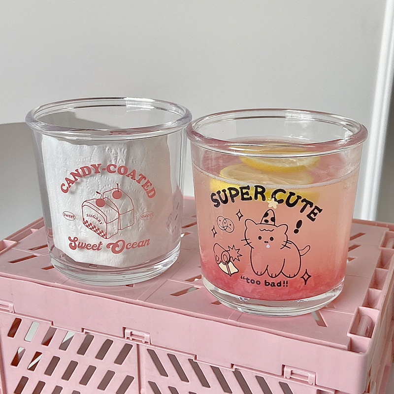 Men's and women's cups, cartoon dessert cups, glass couple coffee cups, water cups, single-layer glass cups, large-capacity drinking water full figure