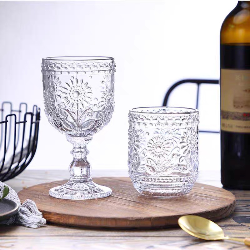Retro relief wine set manufacturer wholesale colorant glass cups, water cups, red wine glasses, hotel juice cups, restaurant details Picture