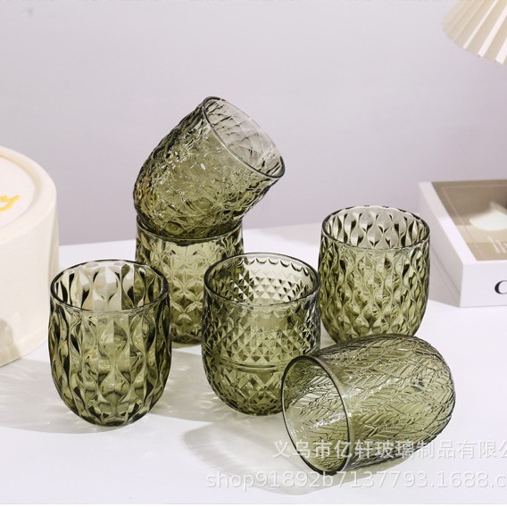 Factory wholesale cross-border European-style embossed household glass water cups, bar juice cups, hotel supplies, thickened mouthwash cups details Picture
