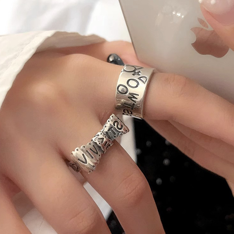 Dark style aged Saturn letter open ring for women, fashionable and individual, medieval punk ring for women, niche and high-end Specification drawing