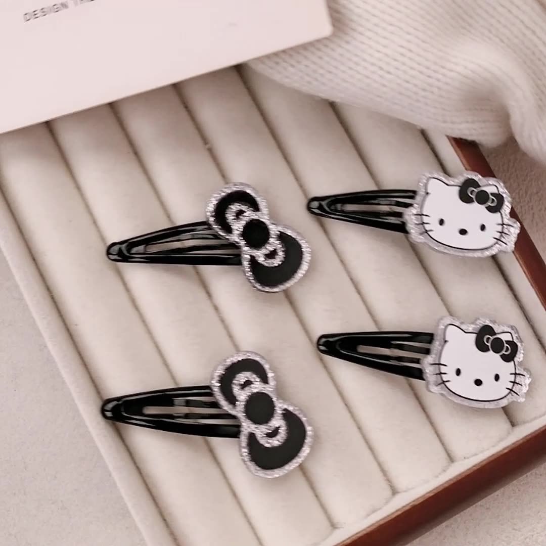 Black fine flash cat clips, hair clips, sweet and cool girl's bow, bb clips, side clips, children's hair clips, bangs clips details Picture