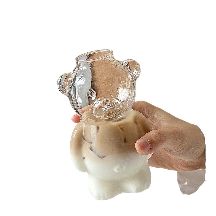 High borosilicate bear-shaped glass water cups, high-temperature resistant milk tea cups, latte coffee juice cups, heat-resistant glass water cups Item Picture