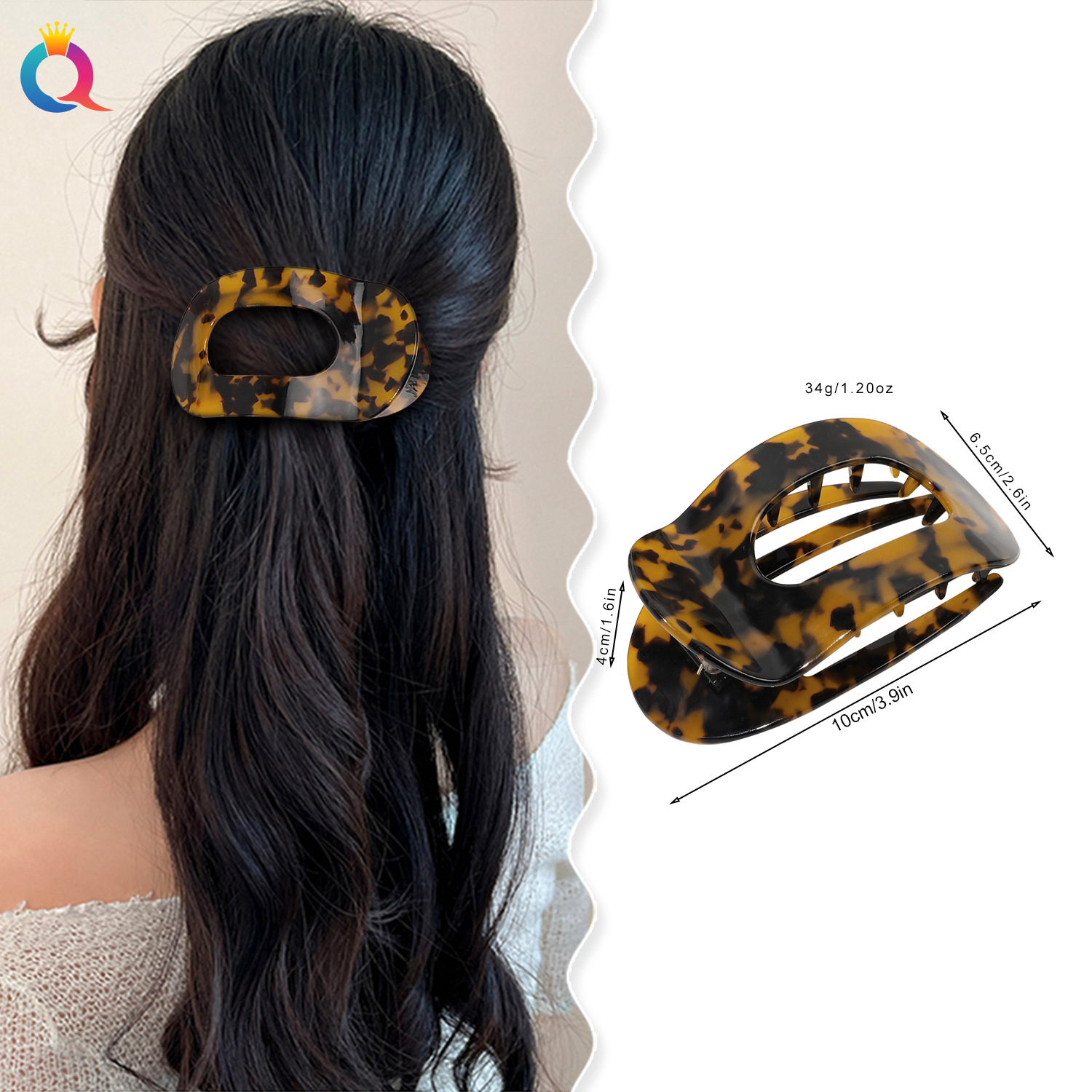 Wholesale of Qiyue Cross-border flat round acetate hair clips, semi-tied hair at the back of the head, updo hair, shark hair clips and hair accessories details Picture