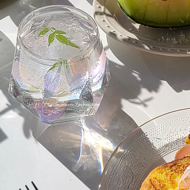 Ins-style, ethereal, colorful glass cups, hexagonal water cups, milk and juice drink cups, Western-style wine glasses for home use details Picture