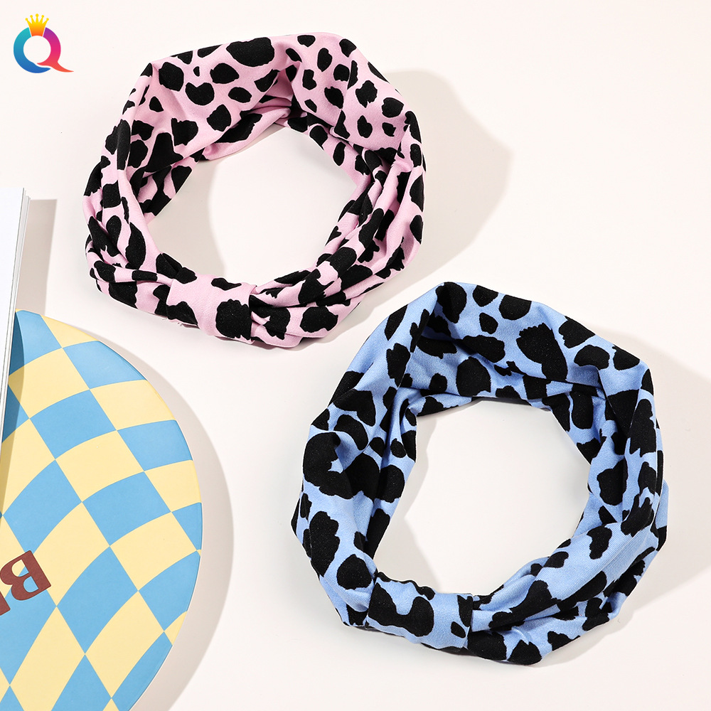 Wholesale of Qiyue Cross-border anti-sweat Forehead Accessories, elastic sports face wash, Hair band, headscarf, wide edge leopard Print Yoga Head accessories Specification drawing