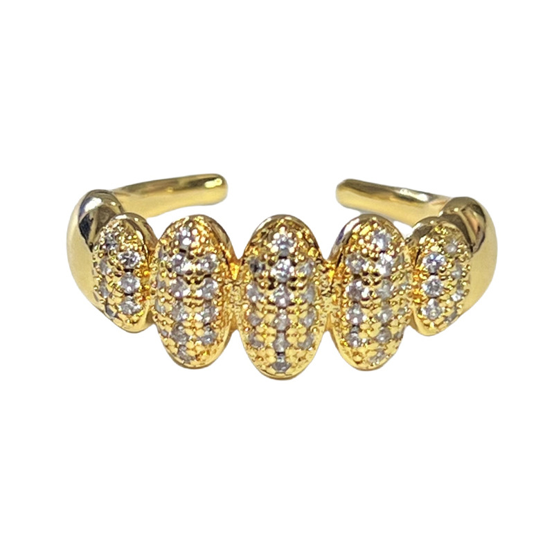 A trendy, slightly inlaid blue diamond lace open ring in the style of ancient Chinese coins, a simple and individual cold style index finger ring for women Item Picture