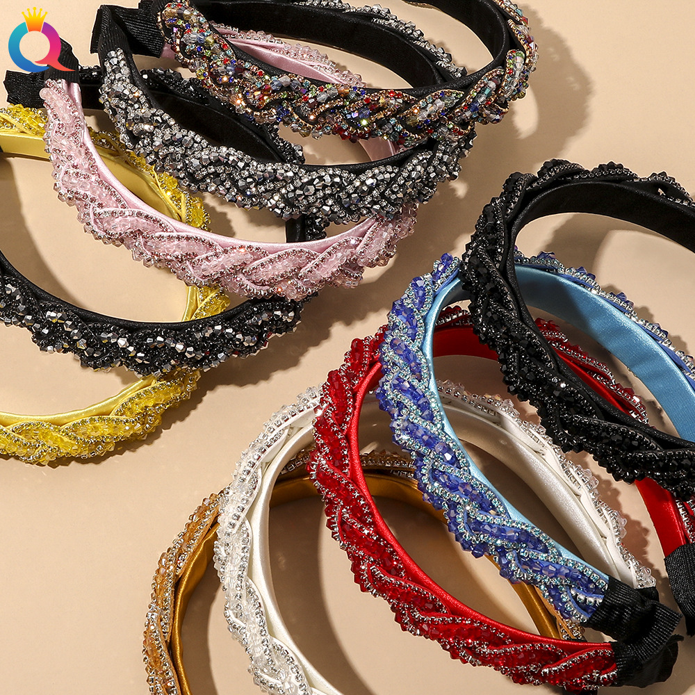 Qiyue European and American premium Baroque crystal diamond headband, fashionable and elegant, hand-woven braided headband, on sale details Picture