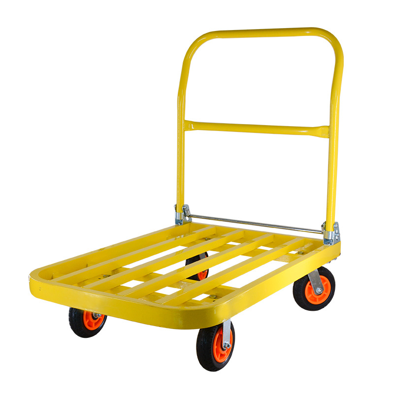 Square tube flat trolley, warehouse cargo handling, logistics, silent small trolley, four-wheel transport tool, folding trailer Item Picture