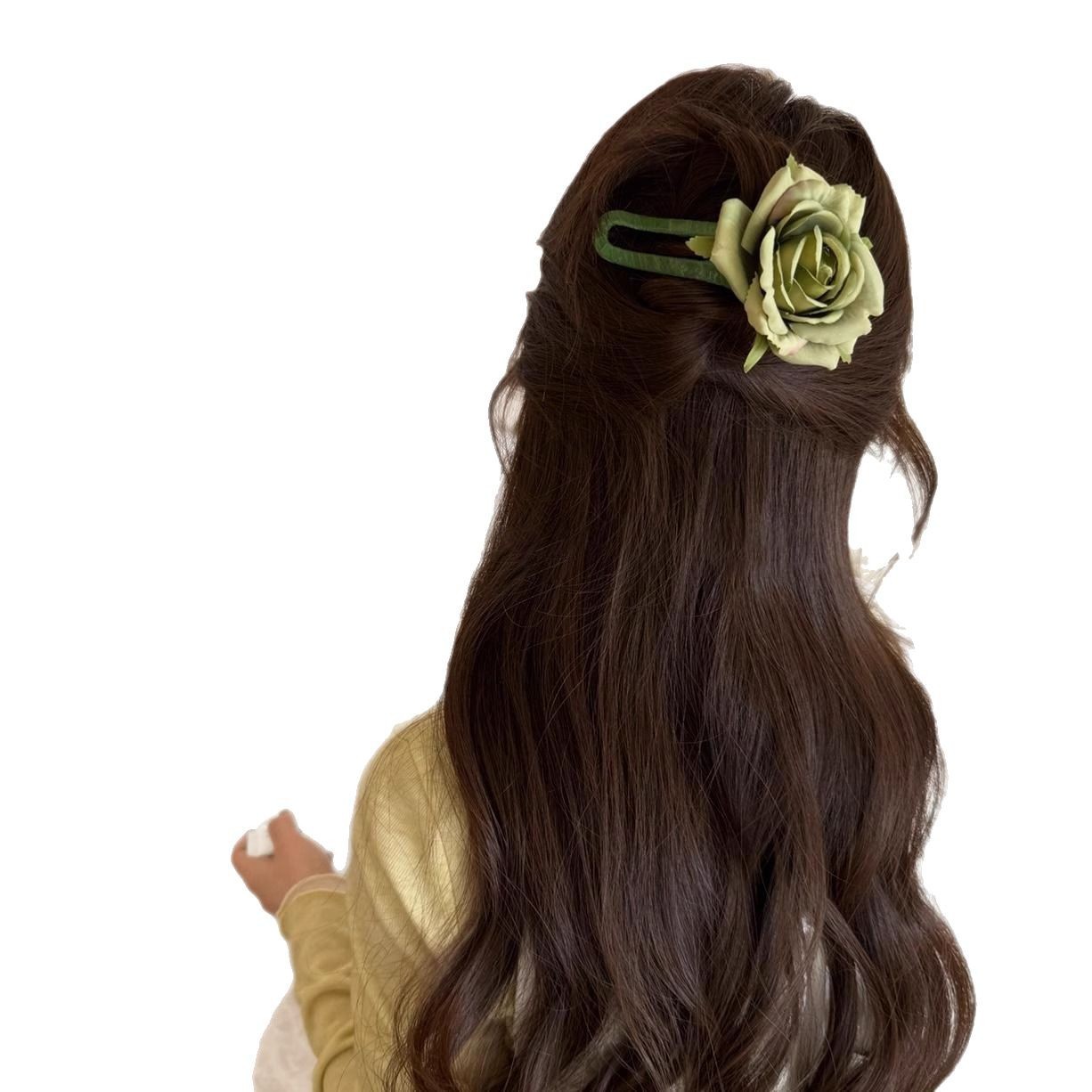 Romantic simulation rose flower duckbill hairpin for girls, sweet and charming spring and summer atmosphere, gentle back of the head hairpin clip Item Picture