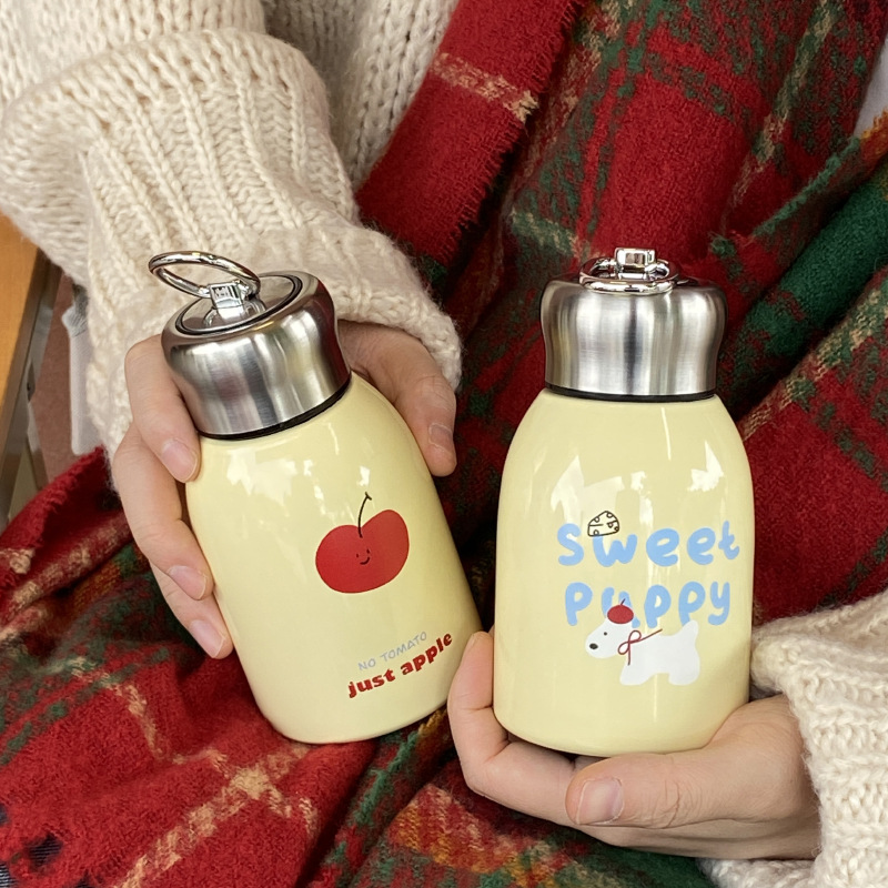 New Year and Christmas bell Apple puppy insulated cup, stainless steel water cup, portable cartoon hook pocket cup full figure