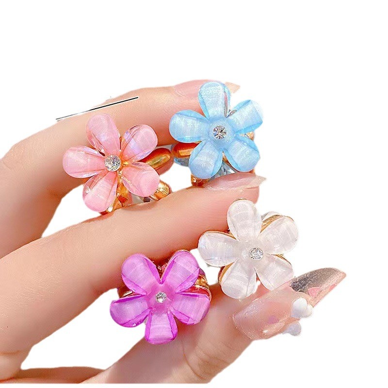 Bangs clip, fresh crystal small claw clip, hair clip, edge hair clip, cute little flower broken hair claw clip, hair braiding wonder Item Picture