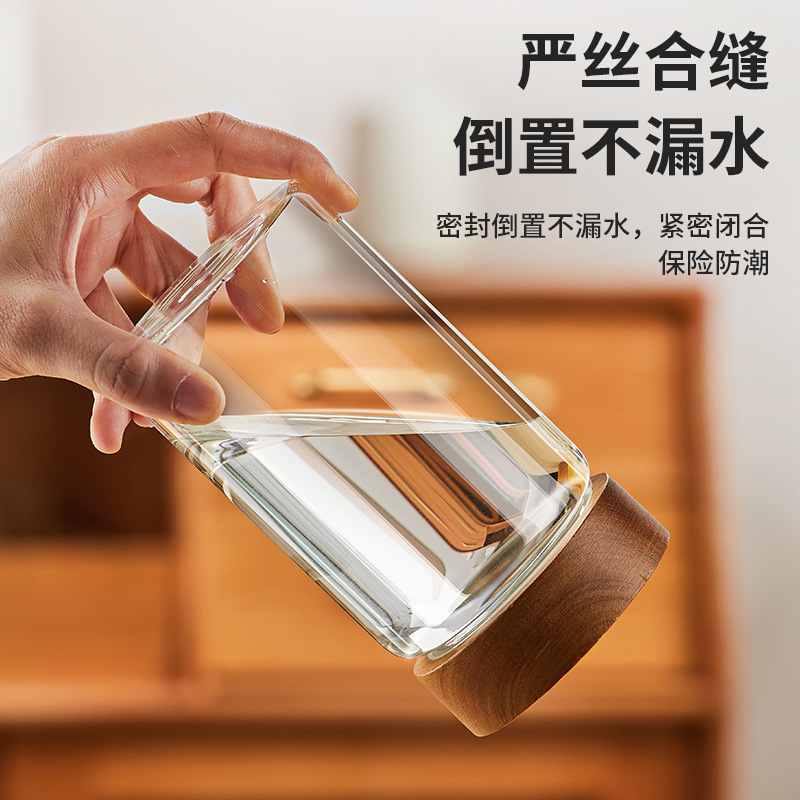 Glass honey sealed jar, household fresh-keeping food grade with lid, canned jam, bird's nest, acacia wood storage jar Specification drawing