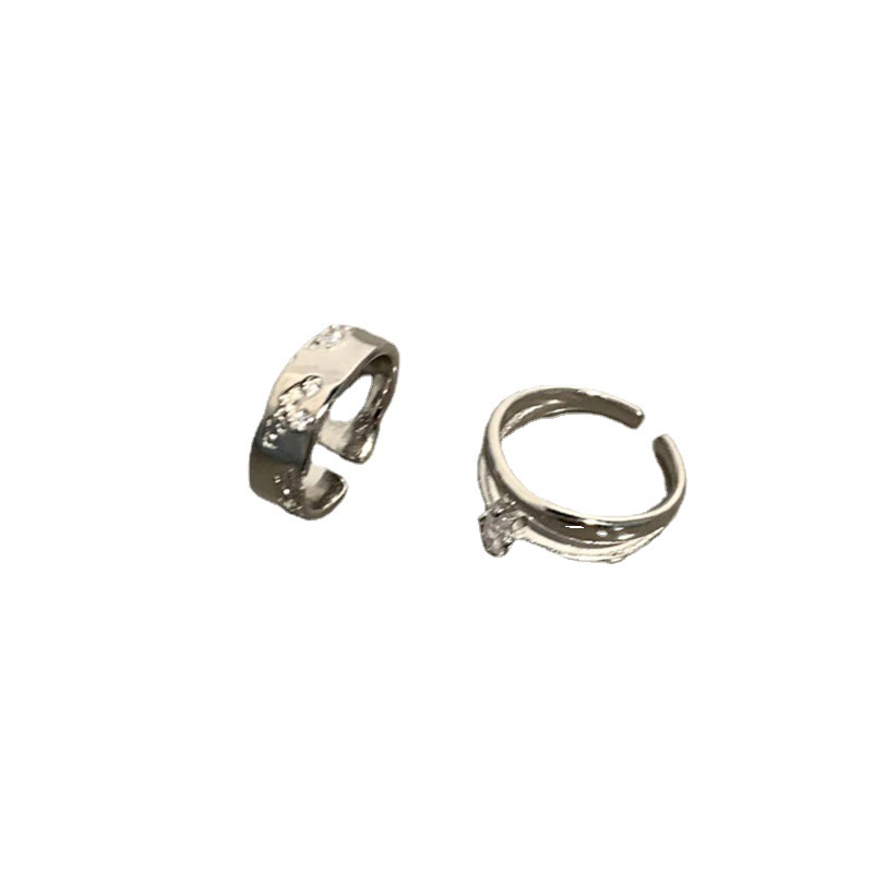 Asymmetrical double-layer square diamond open ring for girls on Instagram, a fashionable, simple and individual new cool ring design Item Picture