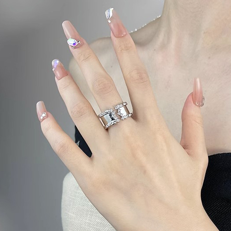European and American style mirror design open ring, women's niche design sense, fashionable, individual, simple, ins style ring trend full figure