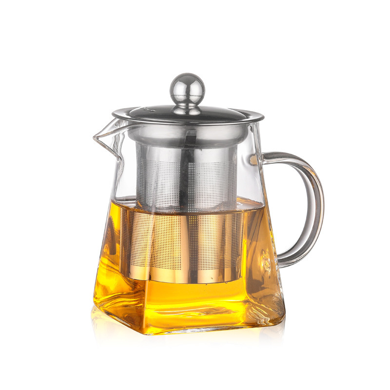Glass teapot, high borosilicate fair teapot, stainless steel teapot for brewing, heat-resistant glass teapot with filter, small square teapot Item Picture