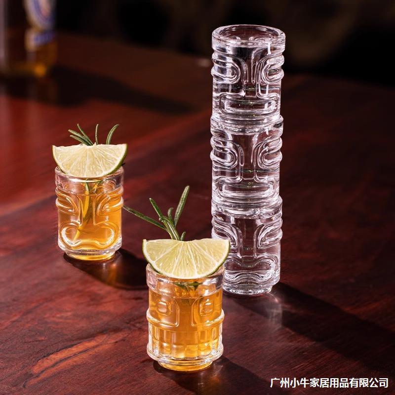Mask spirits tiki cup, totem cold brew coffee cup, creative ghost face glass white spirit cup, Tiki cocktail cup Specification drawing