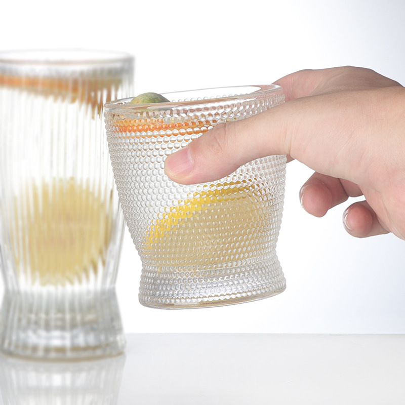 Household glass cups, small-waisted juice cups, restaurant commercial high-appearation-level water cups, milk cups, thickened vertical stripe juice cups Specification drawing