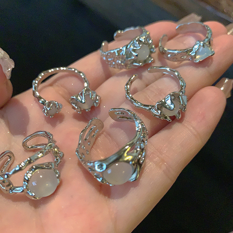 This is an Instagram niche design with a cold opal open ring, exuding a sense of sophistication and individuality. It features a liquid texture pleated ring full figure