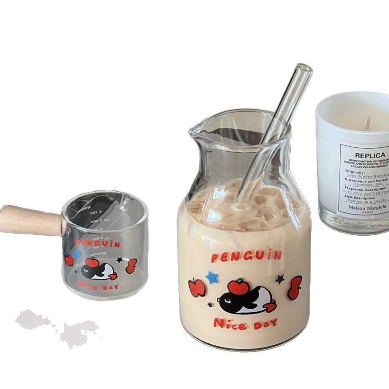 Cute Ins-style glass cups, high borosilicate milk cups, glass straw cups, large-capacity drinking cups for girls in summer Item Picture