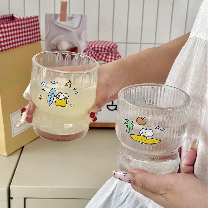 Island ins-style cartoon couple water cups, girlish breakfast cups, milk cups, cold brew coffee cups, glass cups Application Scenario