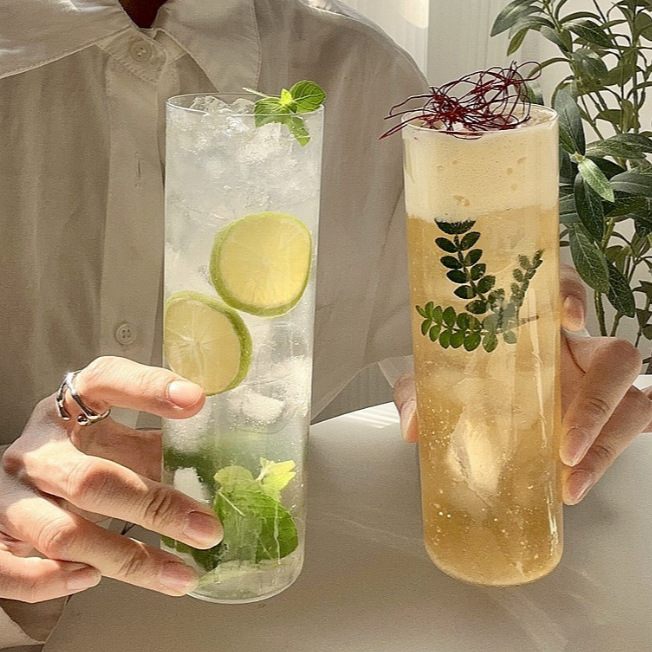 Straight Colleen cup, heat-resistant glass cup, popular dining room long drinking cup, cocktail cup, juice cup, extended water cup Application Scenario