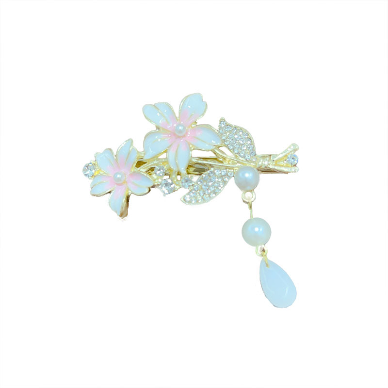 New Chinese-style ancient-style flower tassel hair clips for women spring and summer, new duckbill clips, fashionable hair clips, bangs clips, side clips Item Picture