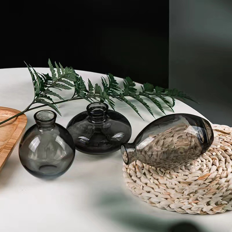 Three-piece cross-border transparent glass vase set, desktop vase, hydroponic flower vase, handicrafts, home decoration, colorful full figure
