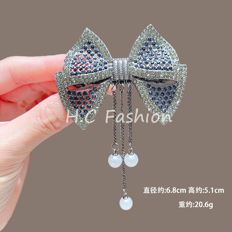 Bow tassel pearl clip headwear, half clip on the back of the girl's head, versatile spring hair clip, try the elegant hair clip Specification drawing