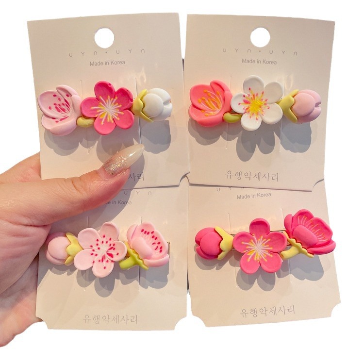 Pink peach blossom hair clips for women's summer side bangs, hair clip clips, headwear, 2023 trendy new one-line clip Item Picture