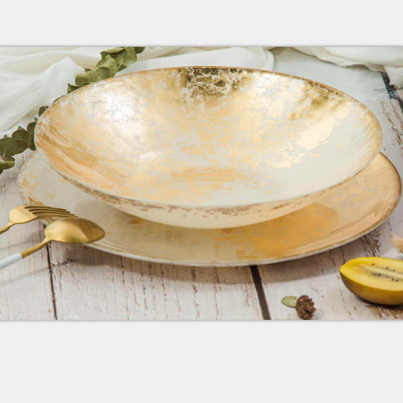 Turkish gold-rimmed glass plates, InS-style model room display plates, pasta, steak, pastry plates, Western plates Specification drawing