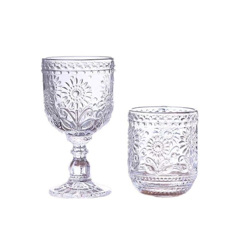 Retro relief wine set manufacturer wholesale colorant glass cups, water cups, red wine glasses, hotel juice cups, restaurant Item Picture