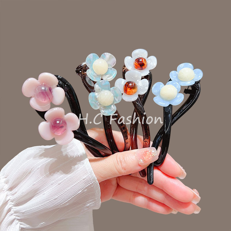 Retro flower one-line grab clip for women 2025 new style sweet and high-end twist hair clip, back of the head updo shark clip Specification drawing