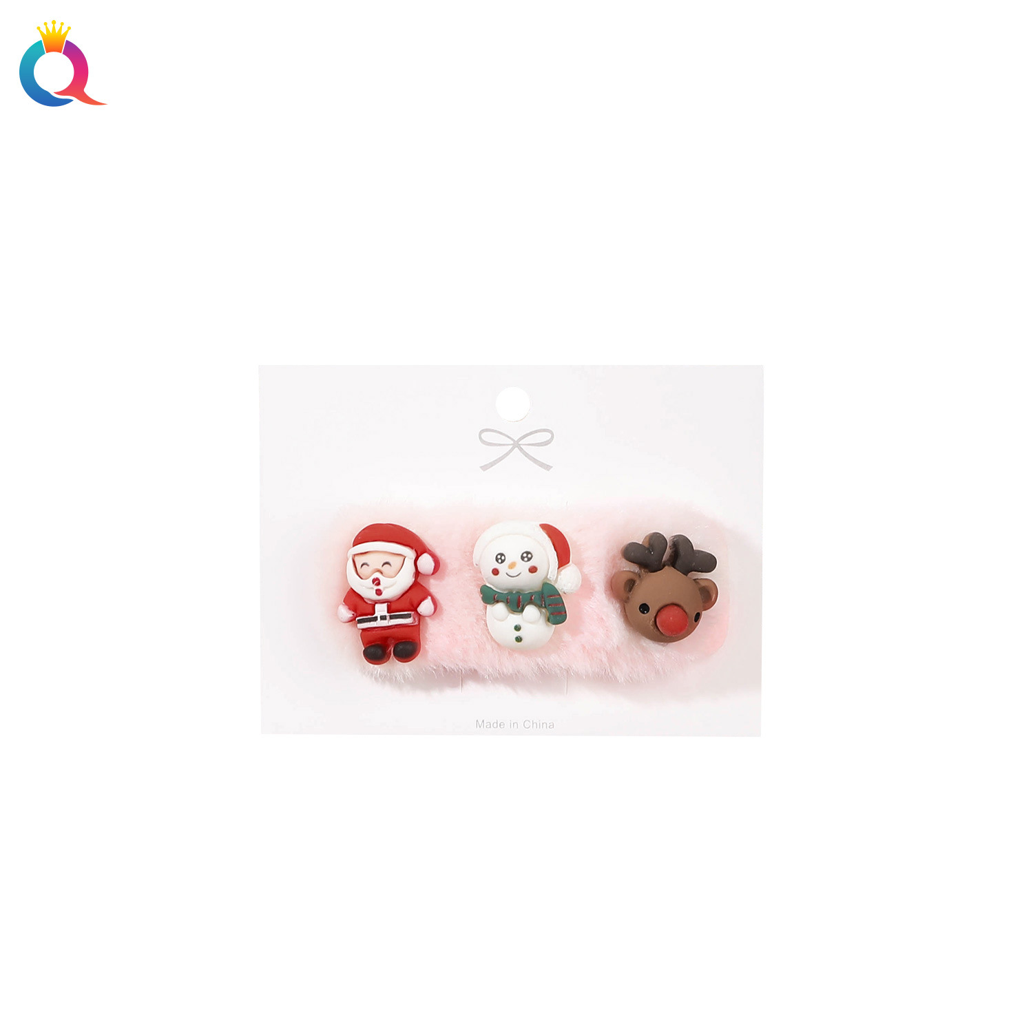 Qiyue Cross-border Christmas Hairpins, Cartoon plush bow hairpins, Girls' cute bangs hairpins, hair clips and hair accessories wholesale Item Picture
