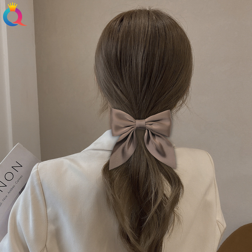 Qiyue Korean double-sided satin bow duckbill clip, versatile and simple ribbon fringe clip, super ethereal style for going out hair clip Specification drawing