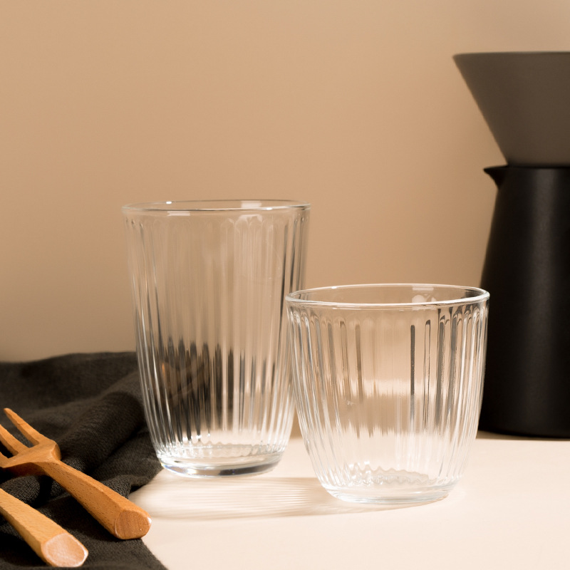 Ins-style vertical striped glass cups, 300ml milk cups, juice cups, household water cups, breakfast and dining cups, factory wholesale Application Scenario